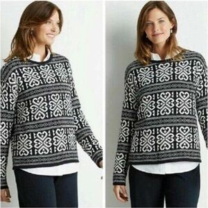 J. Jill Size S Black and White Heart Fair Isle Wool Blend Sweater
